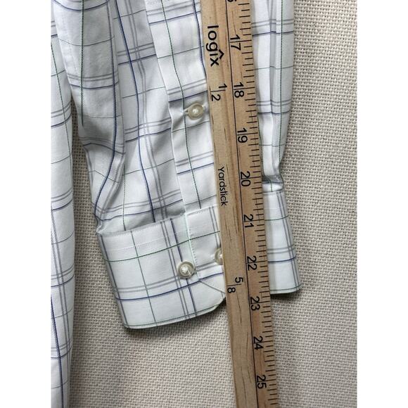 Paul Frederick Non-Iron Cotton Dress Shirt 17-33 With Contrast Trim White Green - Picture 9 of 10